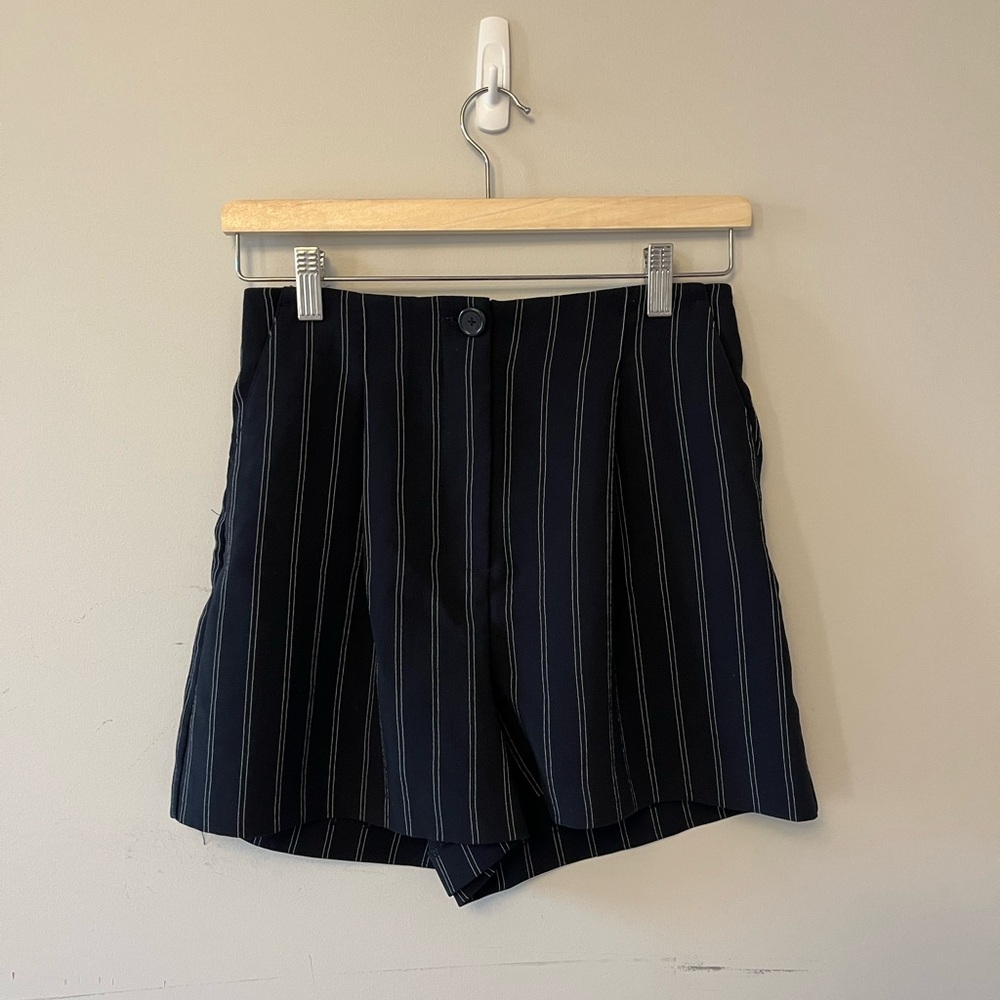 Wilfred Navy Pin Striped Shorts High-Waisted